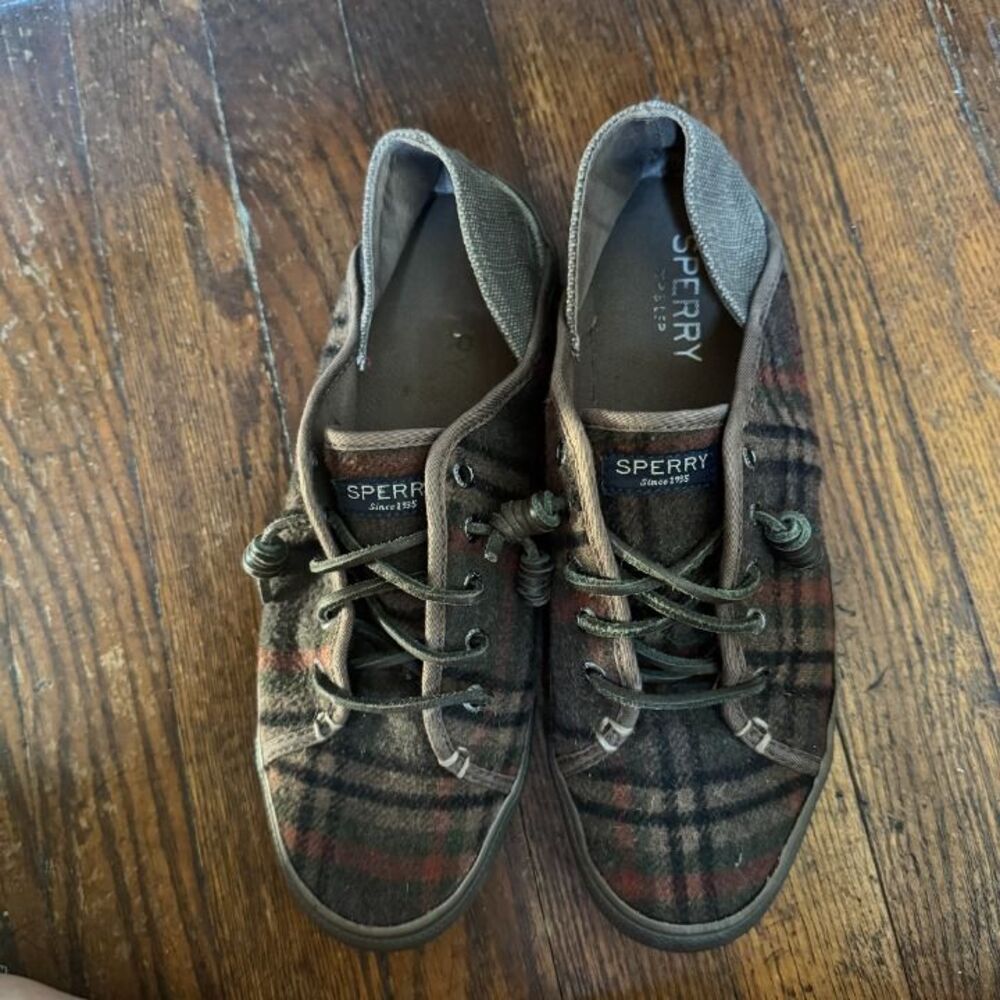 Sperry Topsider Plaid Brown Flannel Shoes Size 9